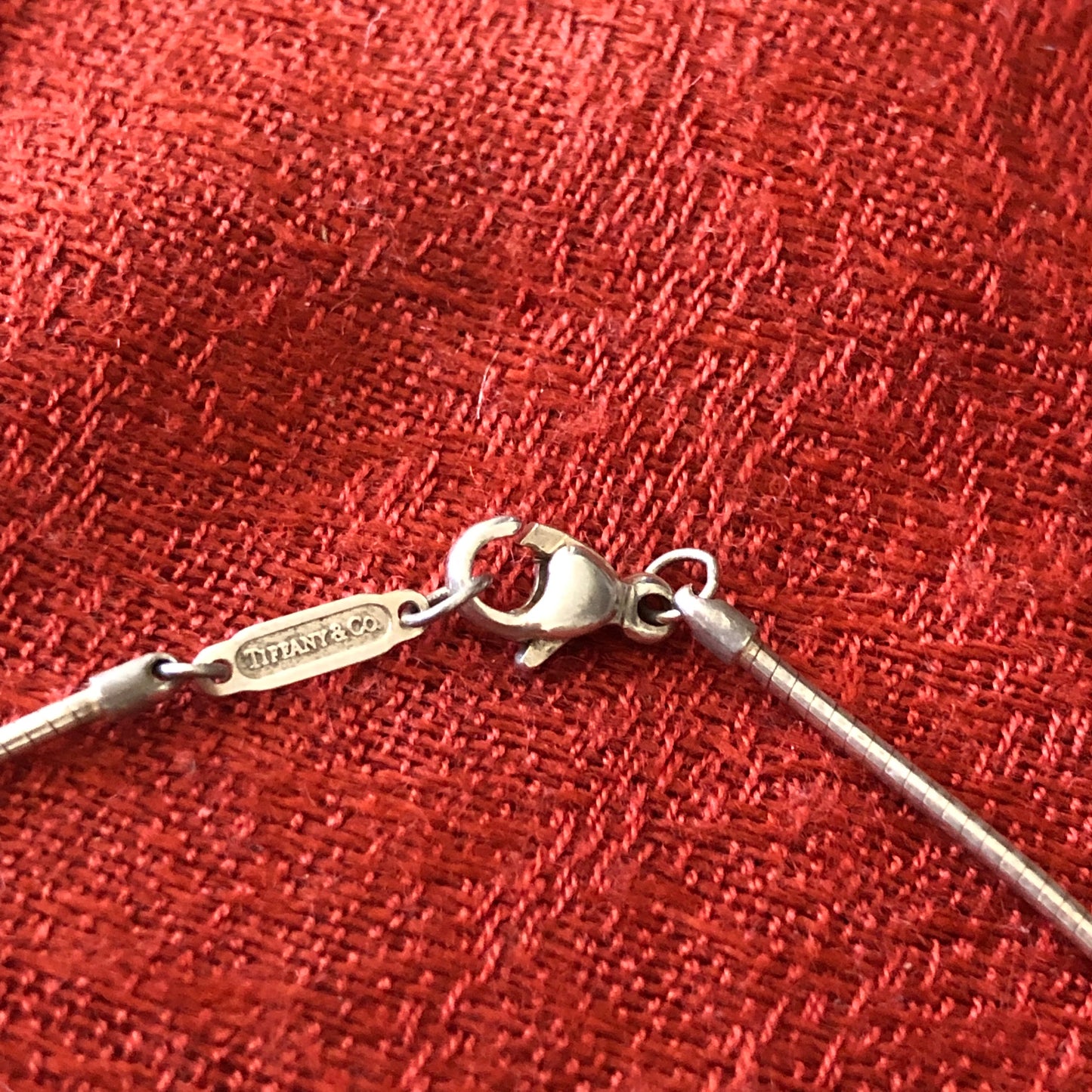 Tiffany & Co. Sterling Silver Stencil Square Cross Pendant Omega Wire Chain Necklace "
