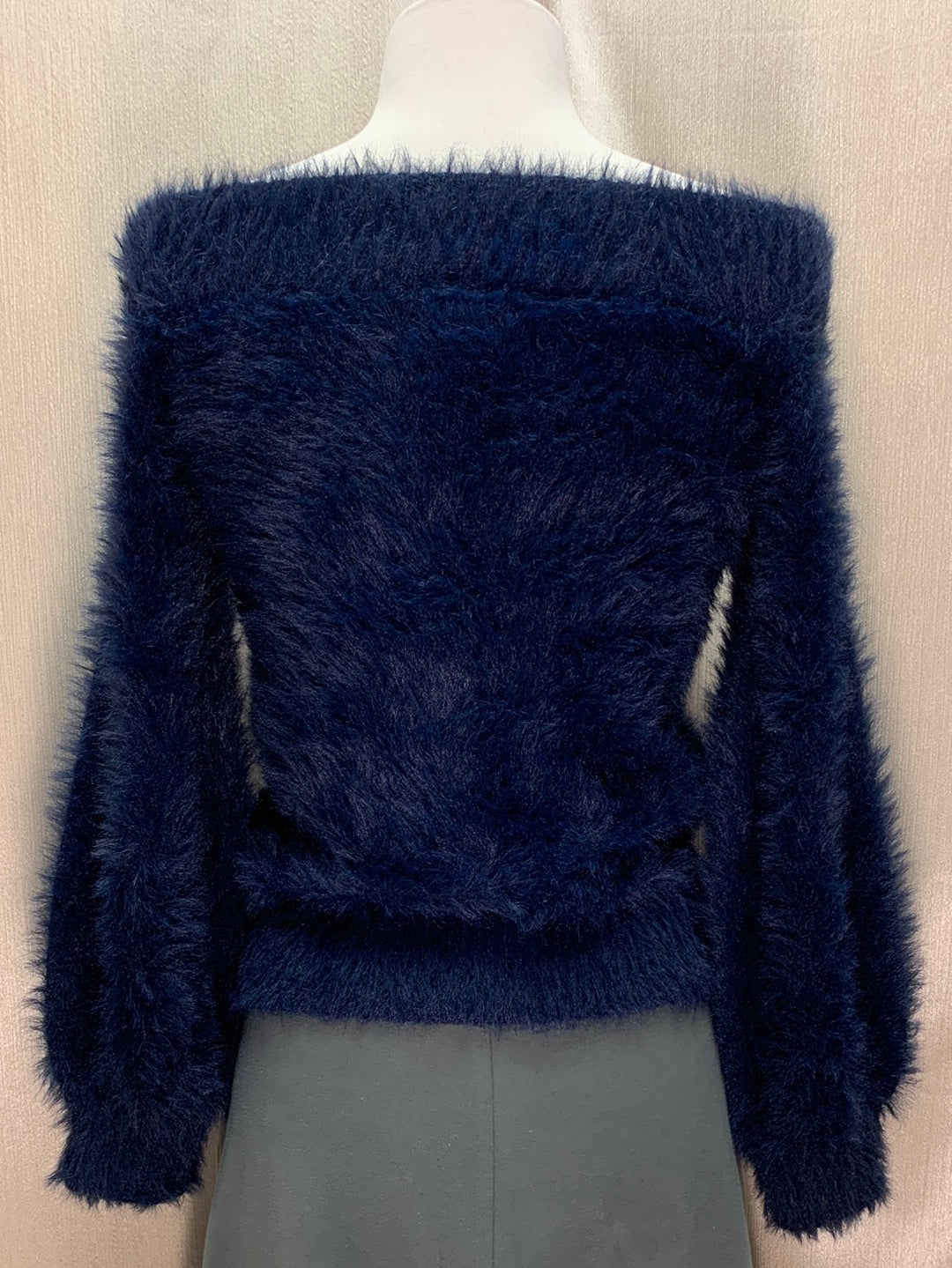 NWT - BANANA REPUBLIC navy blue Faux Fur Fuzzy Long Sleeve Sweater - SP