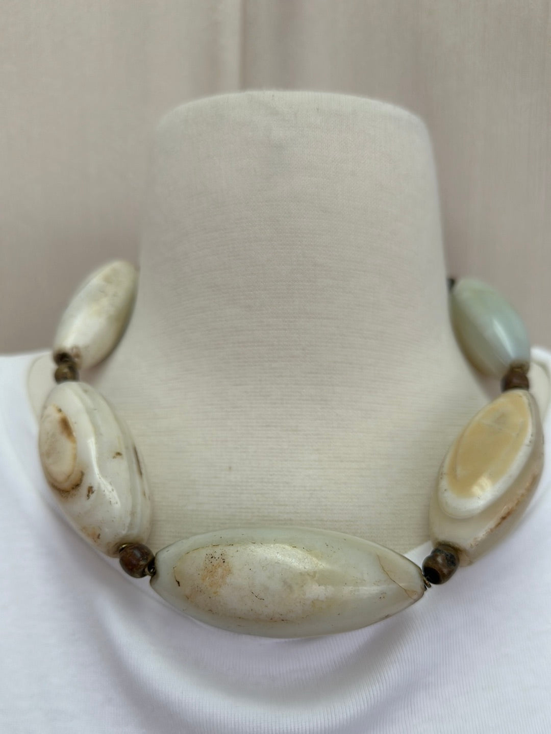 African White Agate Trade Bead Necklace - 20" | each beads 2" - 2.5"