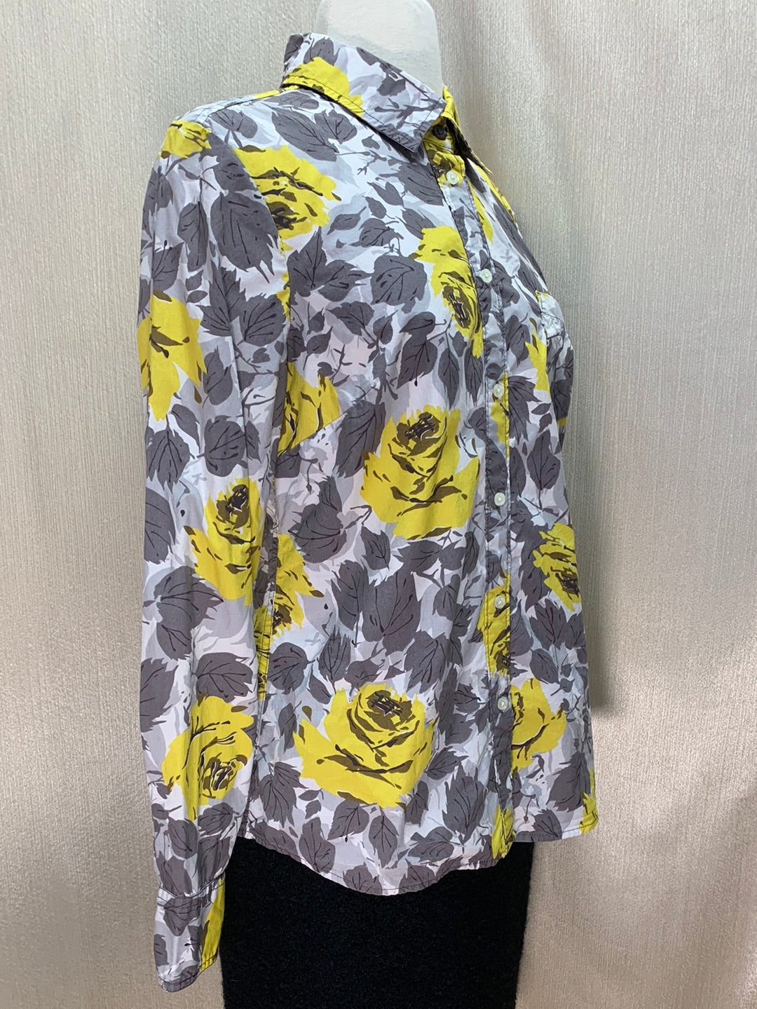 BODEN yellow gray floral 100% Cotton Long Sleeve Button Up Top - US 8