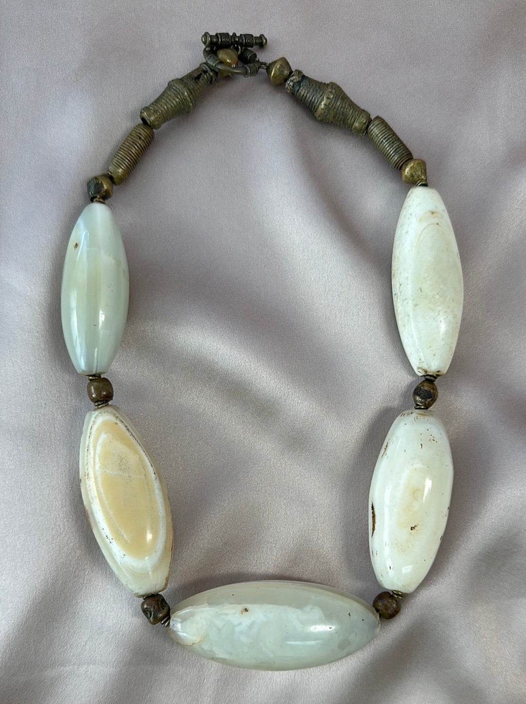 African White Agate Trade Bead Necklace - 20" | each beads 2" - 2.5"