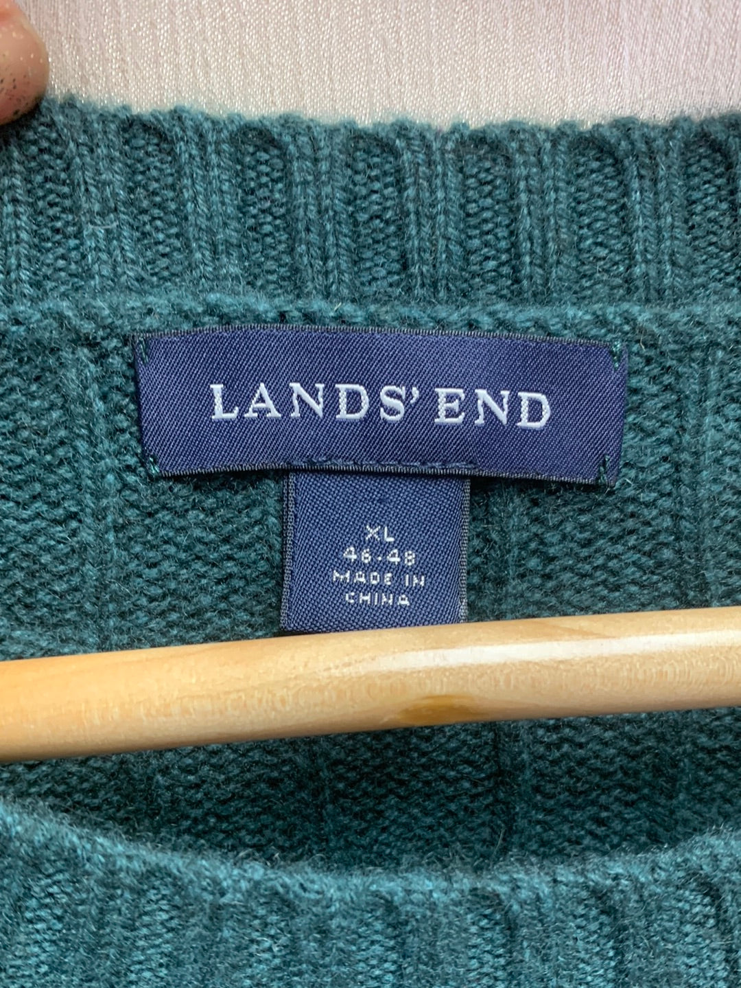 LANDS' END forest green 100% Cashmere Cable Knit Sweater - XL | 46-48