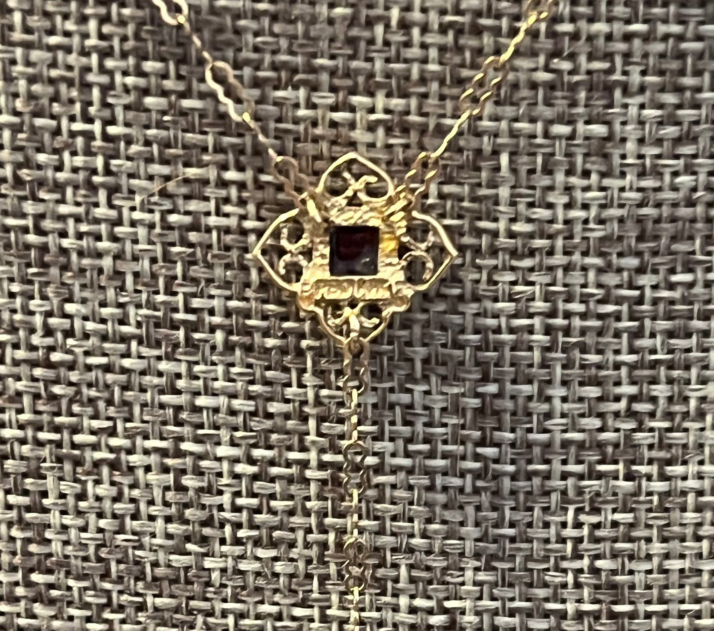 14KT and Garnet Lariat Style Necklace