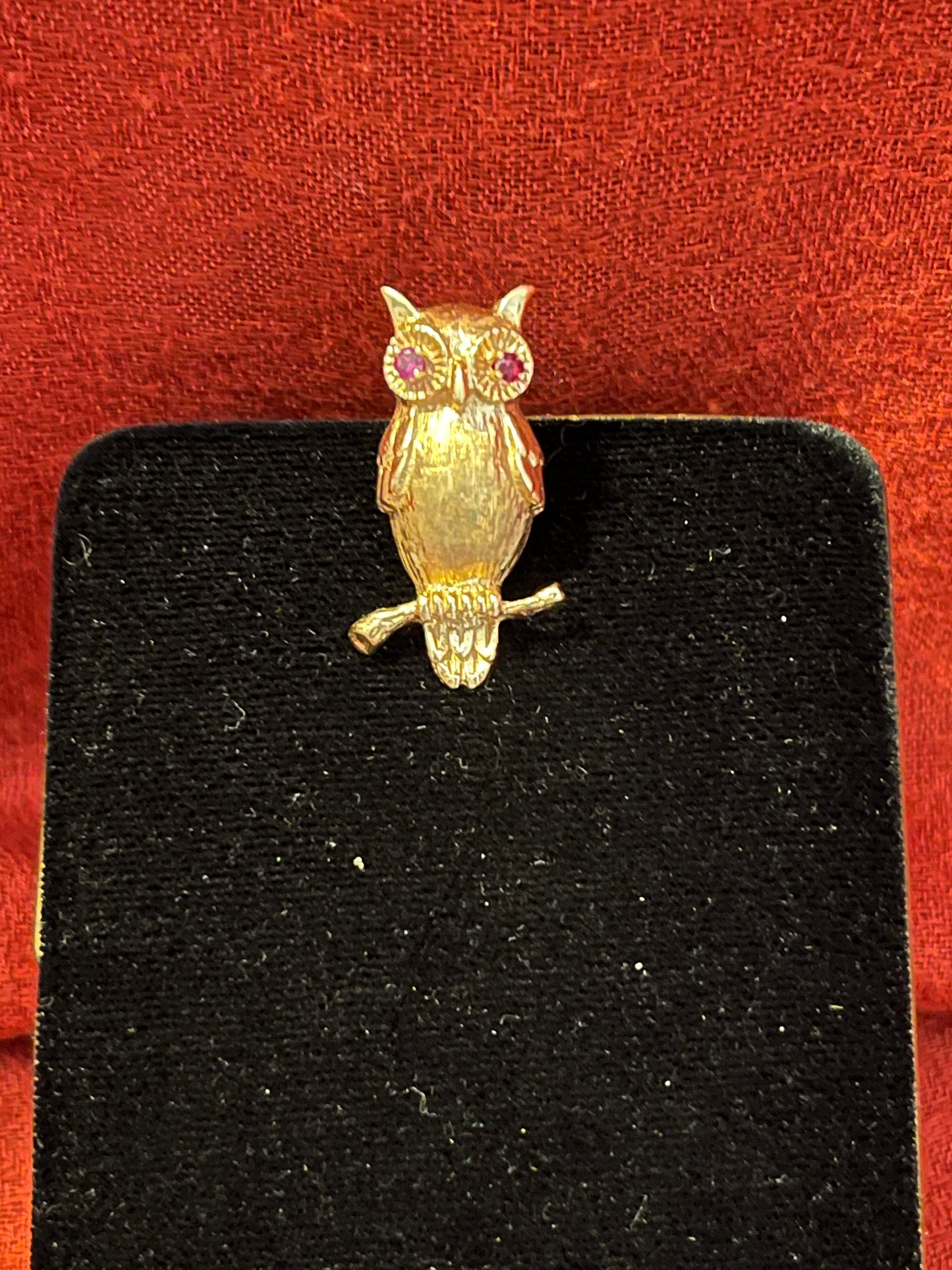 Vintage 14KT Gold and Ruby Owl Brooch