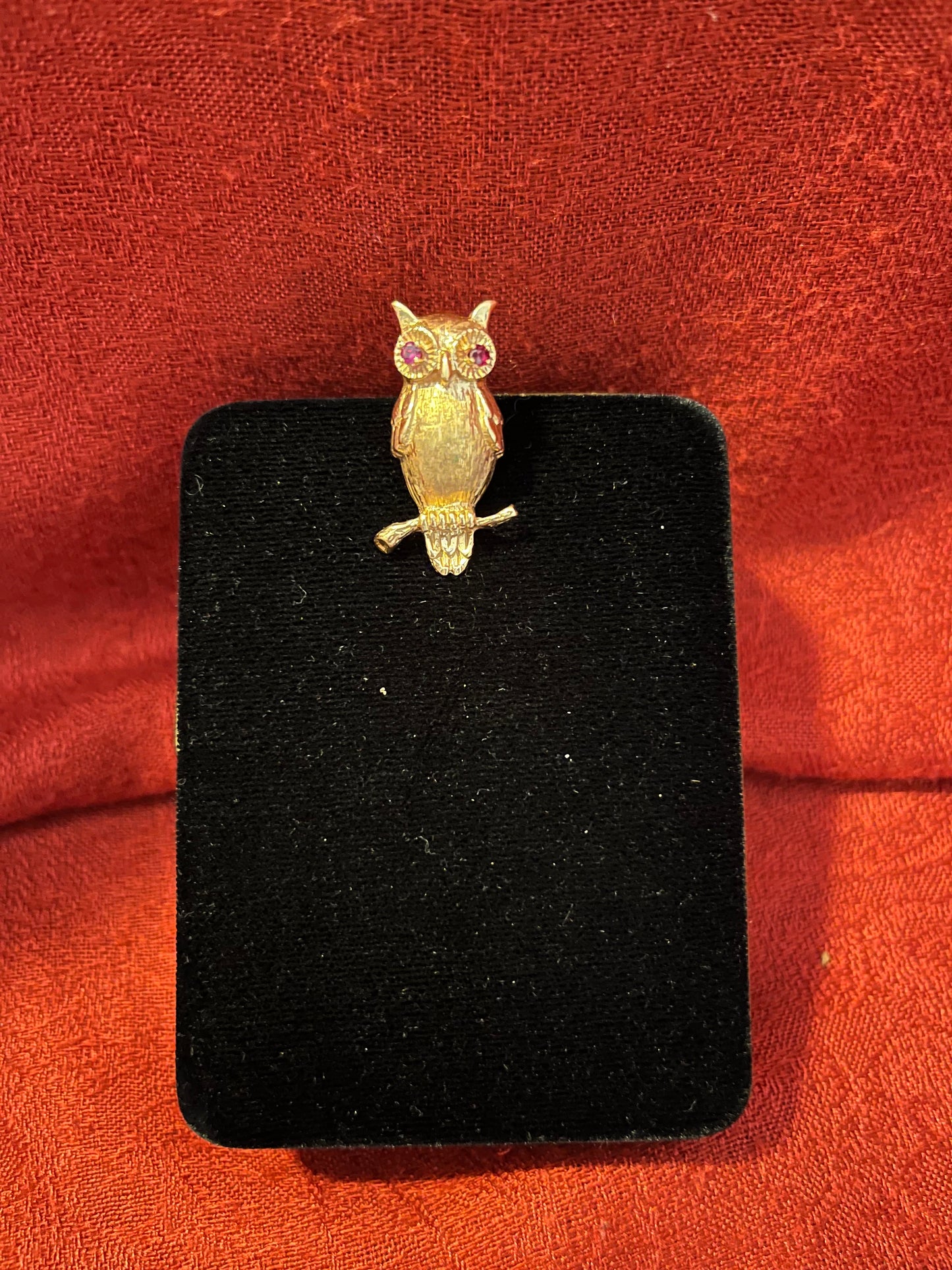 Vintage 14KT Gold and Ruby Owl Brooch