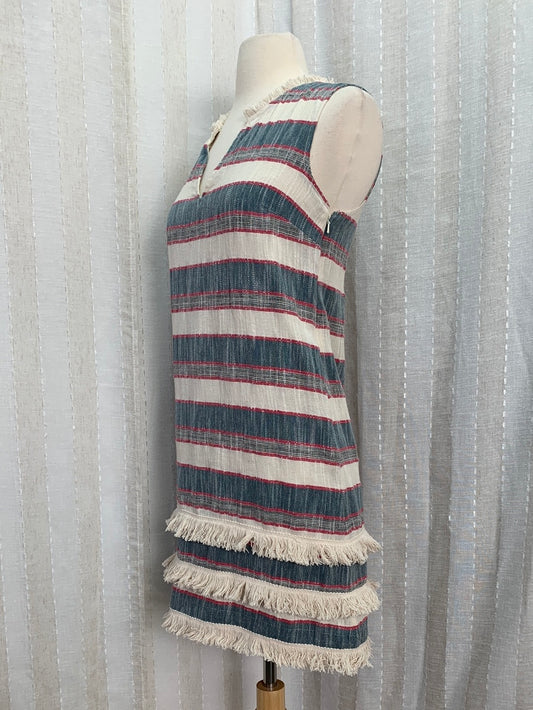 HOLDING HORSES ANTHROPOLOGY blue stripe Fringe Shift Dress - 0