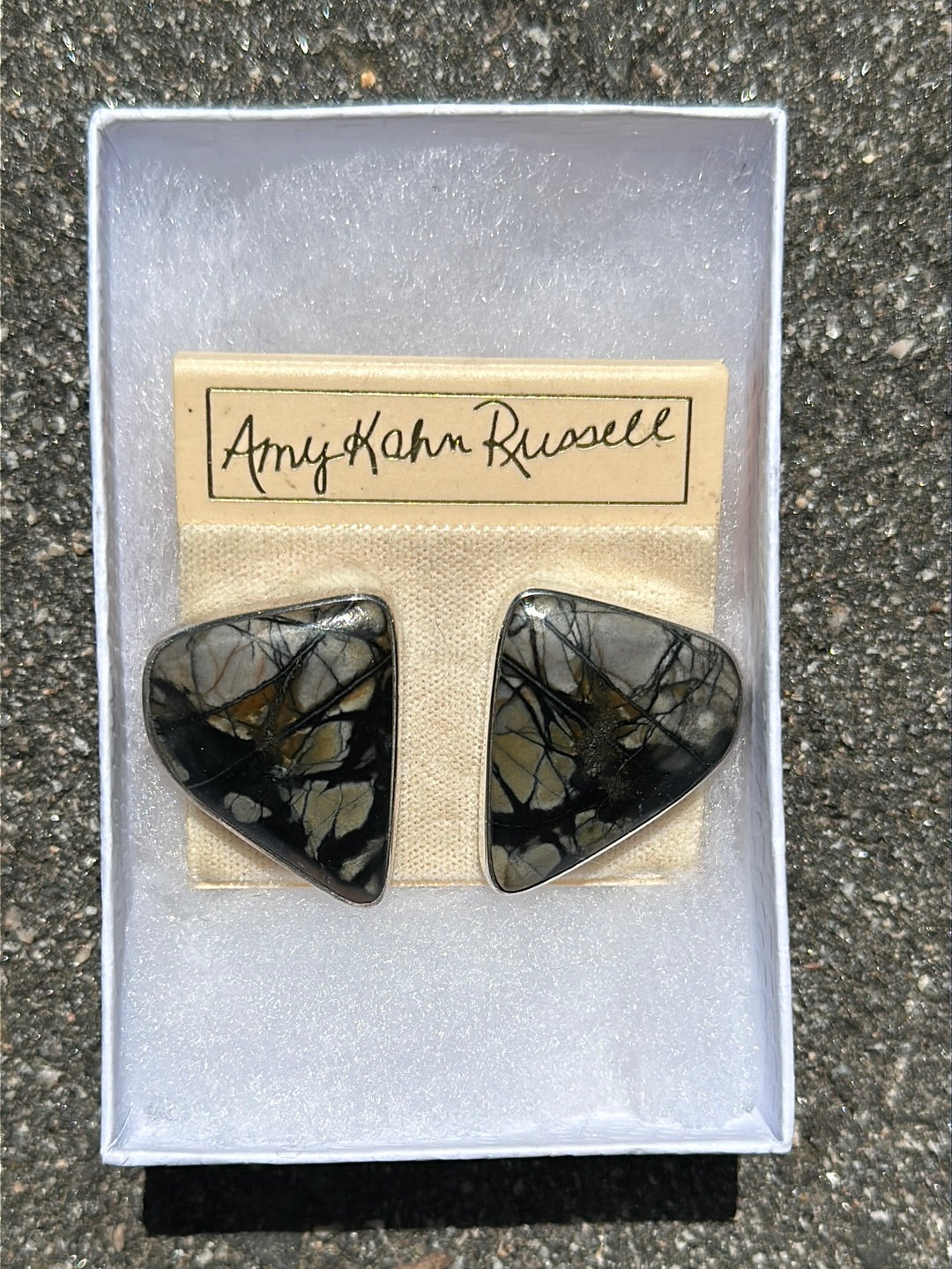 NEW - AMY KAHN RUSSELL Sterling & Picasso Jasper Earrings - 1" x 1.25"