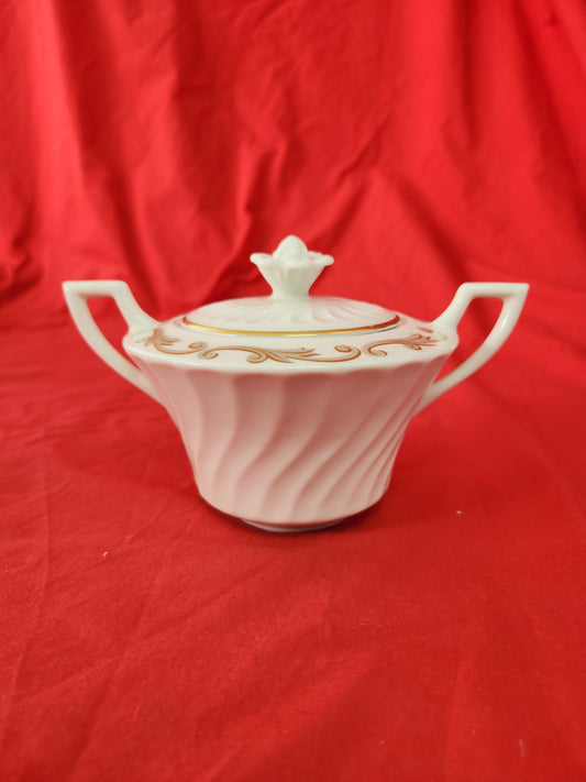 Syracuse Gray & Gold Baroque Sugar Bowl w/Lid