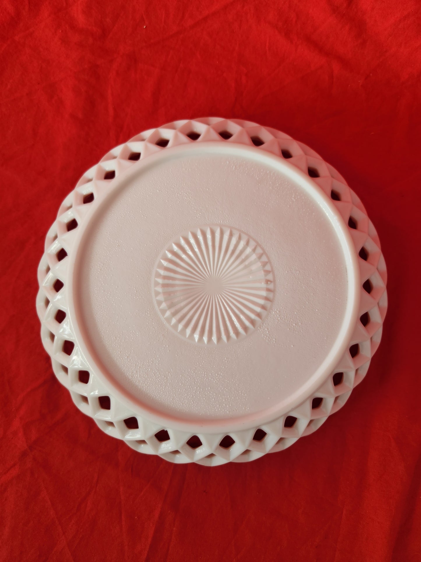 VTG - Milk Glass Floral Lattice Edge Bowl