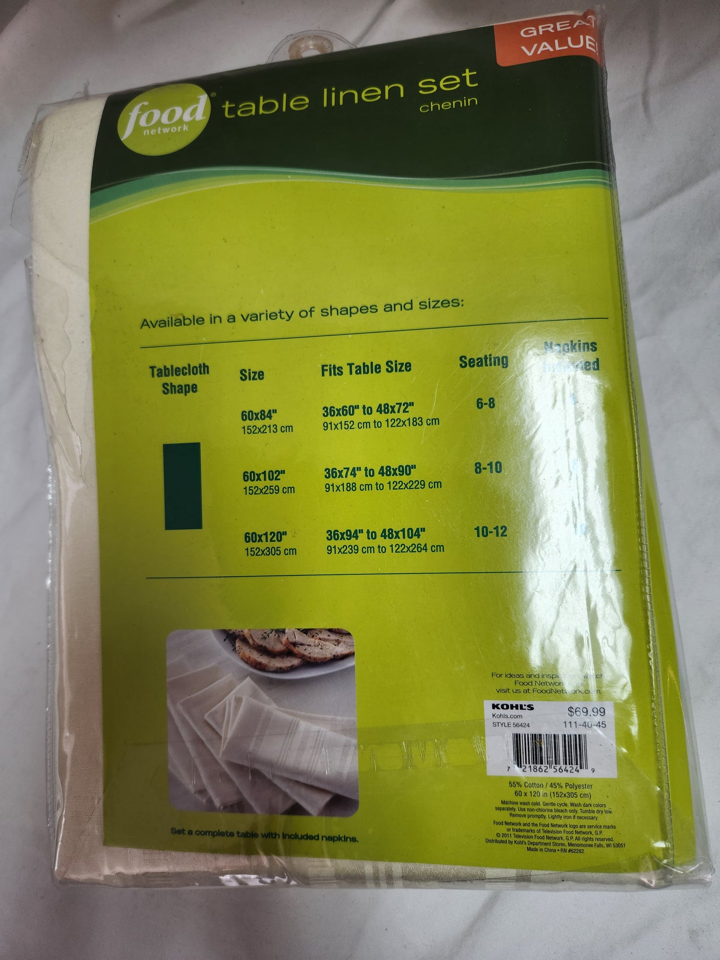 NIP - Food Network Ivory 60x120 Oblong Table Linen Set - Package damaged