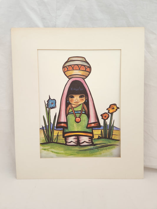 Lithograph Native American Girl by Christoffersen - 8x10