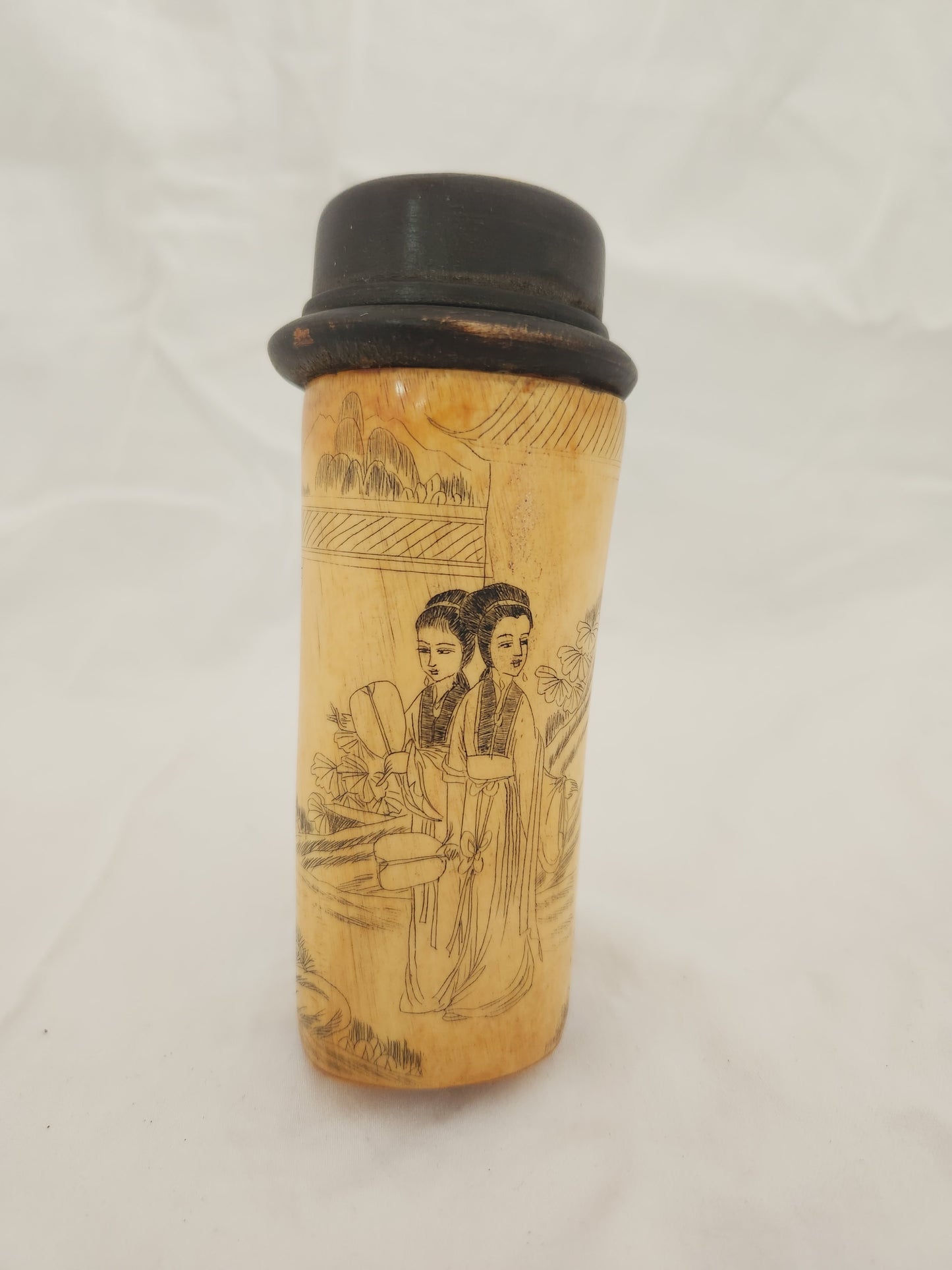 Vintage Chinese Bone Scrimshaw Cricket Cage - 5" Tall