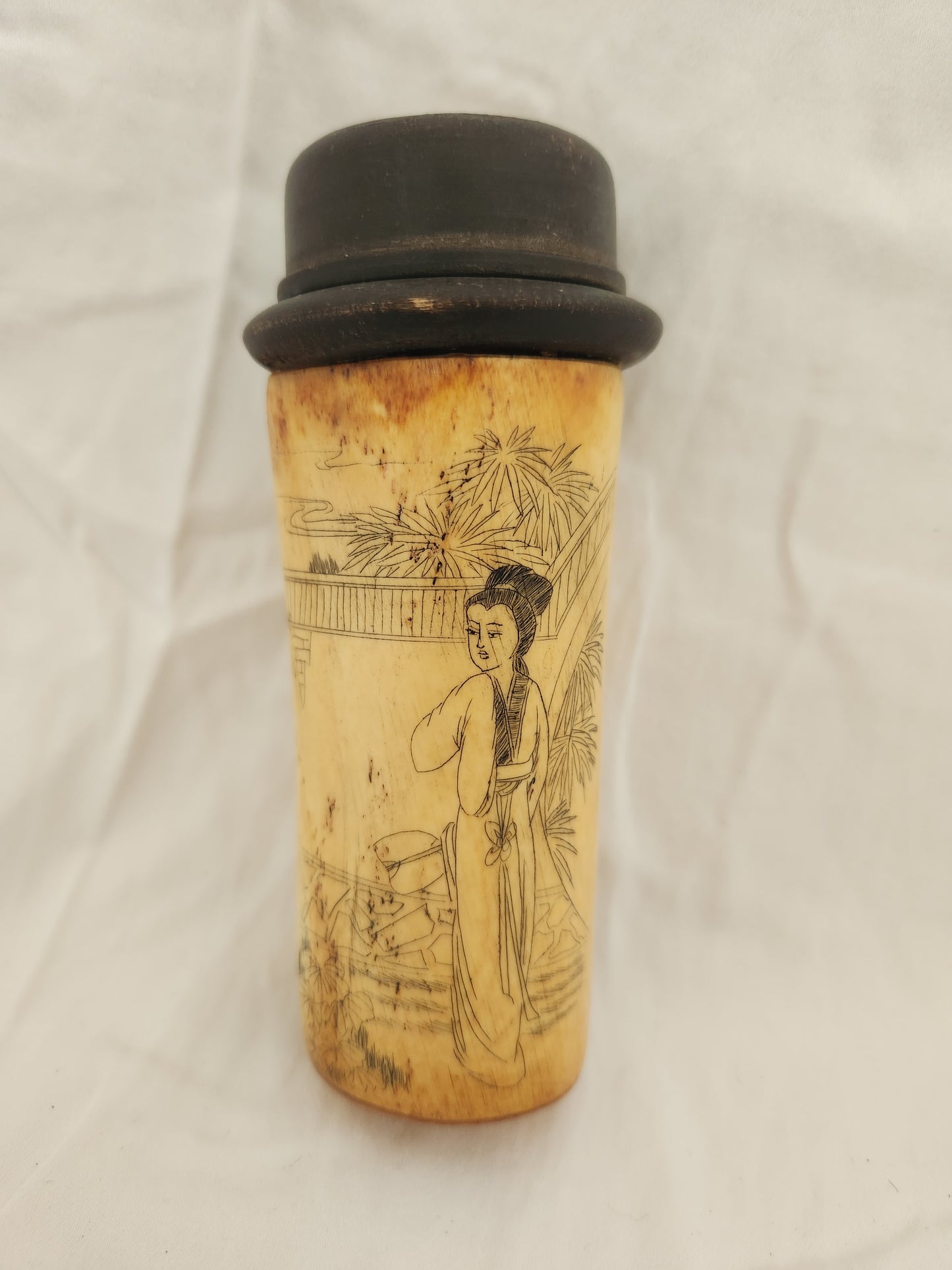 Vintage Chinese Bone Scrimshaw Cricket Cage - 5" Tall