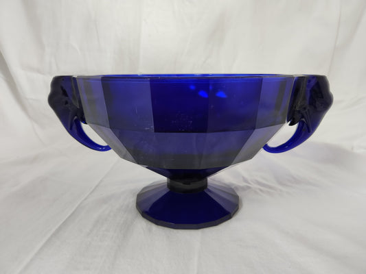 Cobalt Blue Glass Console Bowl w/ Elephant Head Candle Holder Handles
