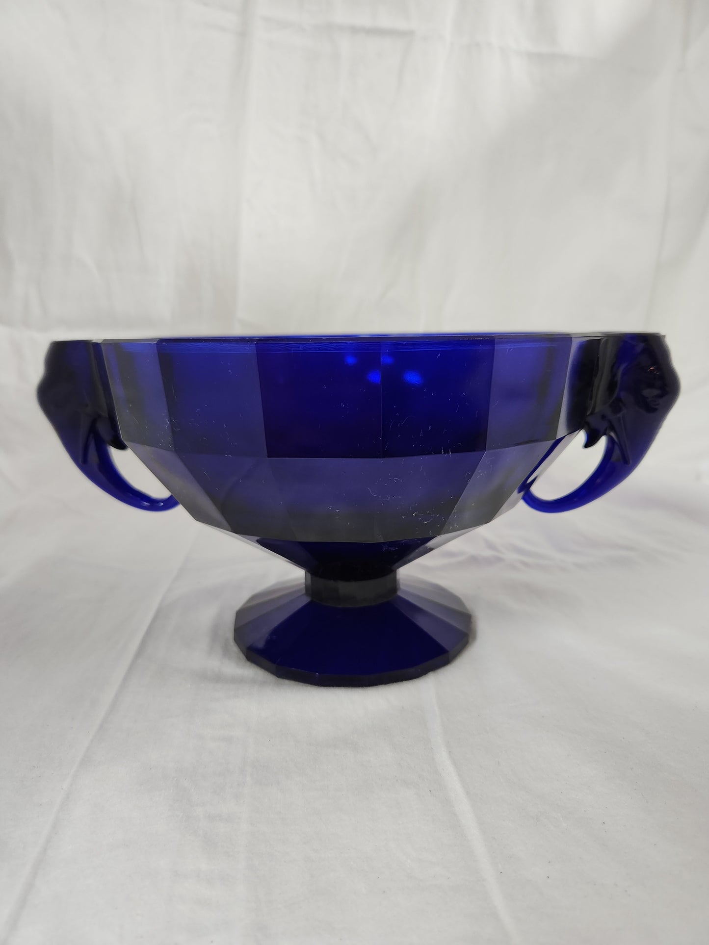 Cobalt Blue Glass Console Bowl w/ Elephant Head Candle Holder Handles