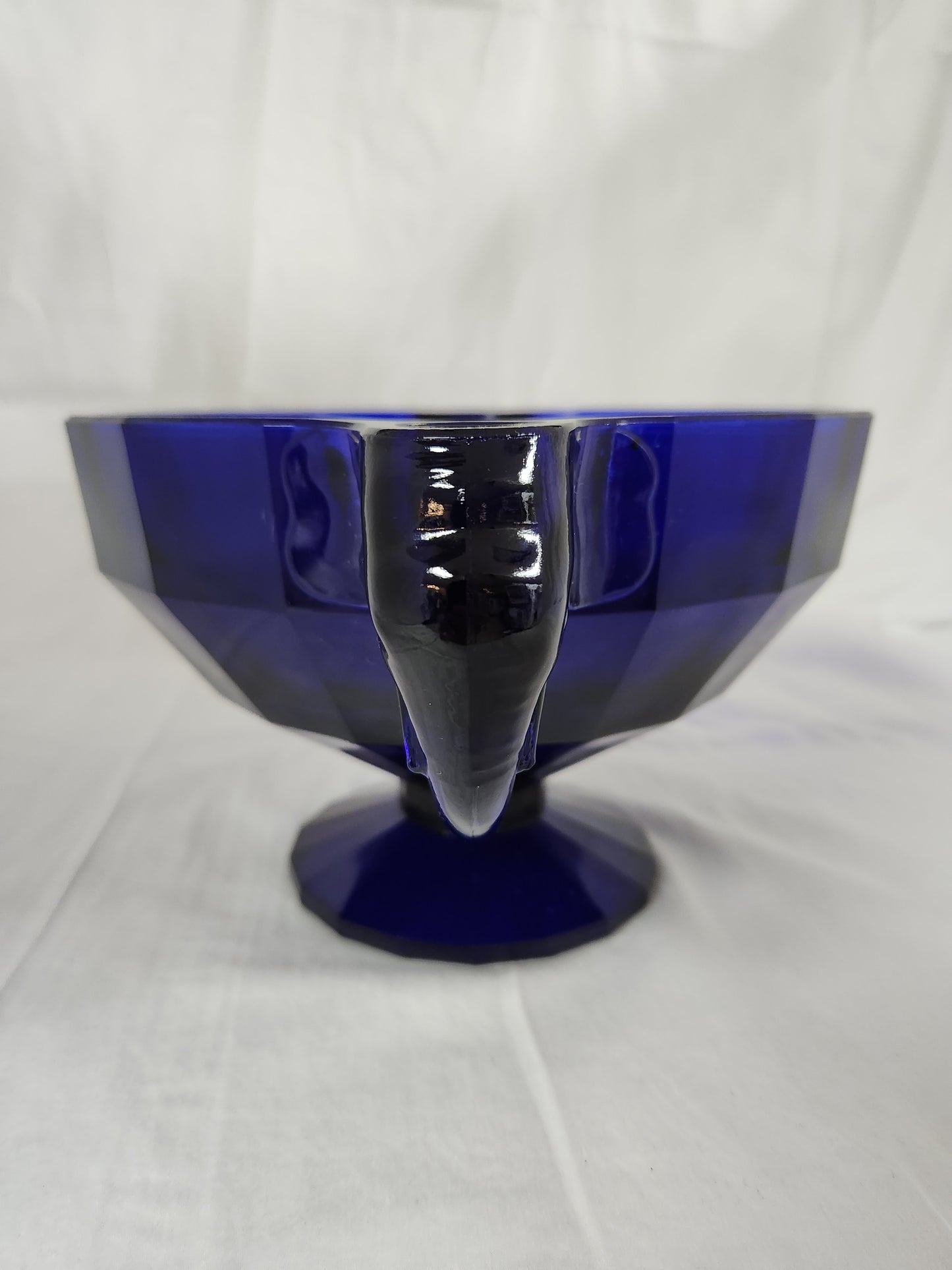 Cobalt Blue Glass Console Bowl w/ Elephant Head Candle Holder Handles