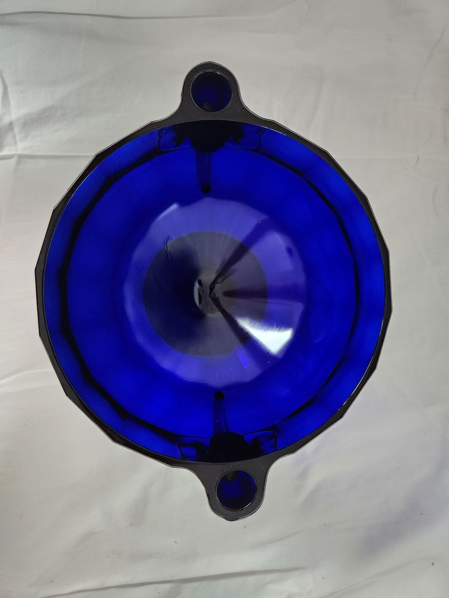 Cobalt Blue Glass Console Bowl w/ Elephant Head Candle Holder Handles