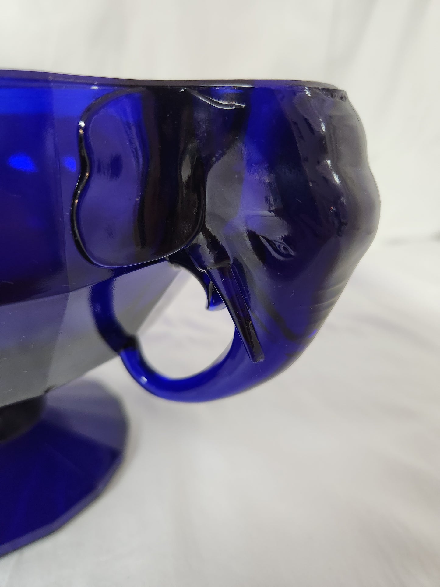 Cobalt Blue Glass Console Bowl w/ Elephant Head Candle Holder Handles