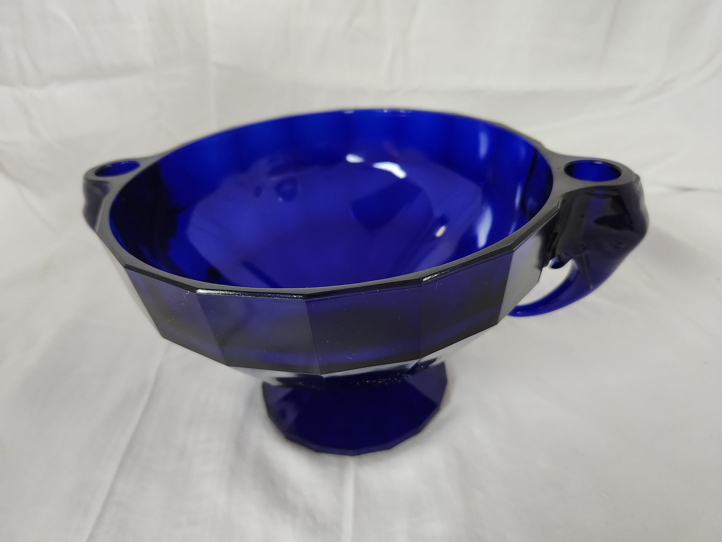 Cobalt Blue Glass Console Bowl w/ Elephant Head Candle Holder Handles