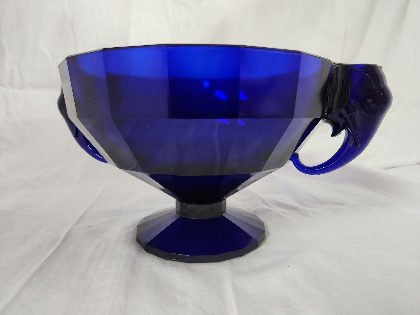 Cobalt Blue Glass Console Bowl w/ Elephant Head Candle Holder Handles