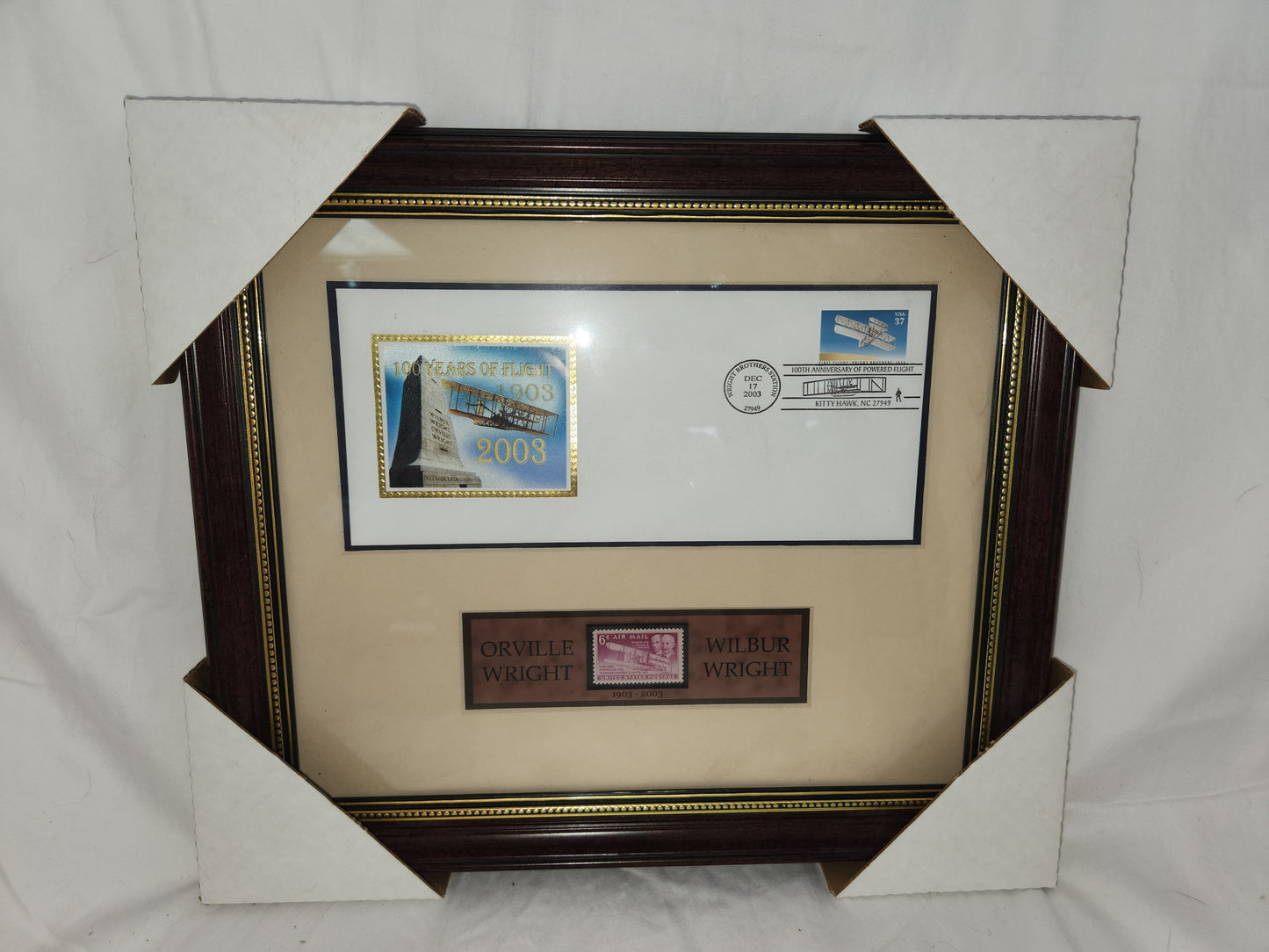 Wright Brothers Framed 100th Anniversary Envelope w/ Stamp & 6 Cent Airmail Stamp