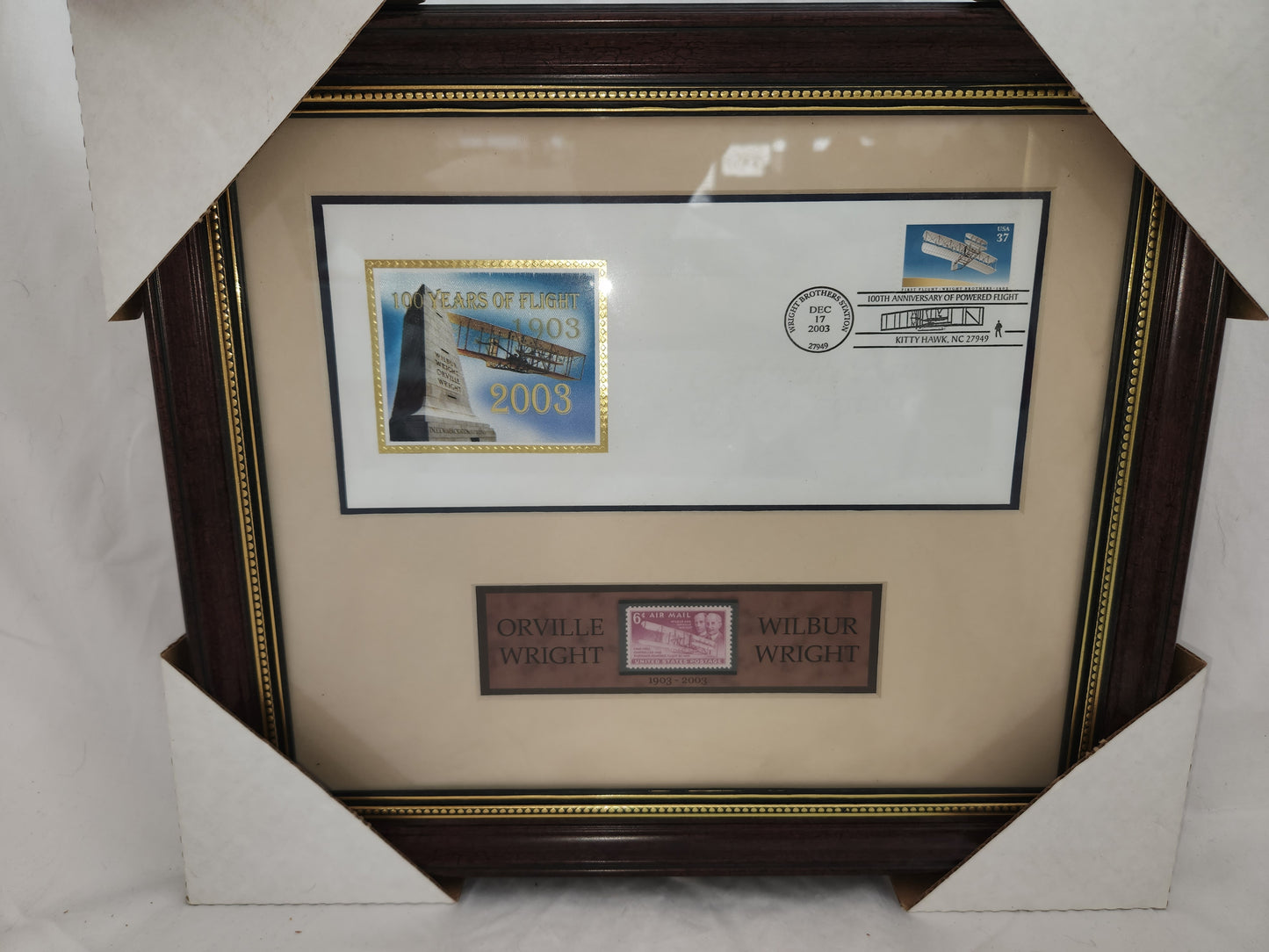 Wright Brothers Framed 100th Anniversary Envelope w/ Stamp & 6 Cent Airmail Stamp