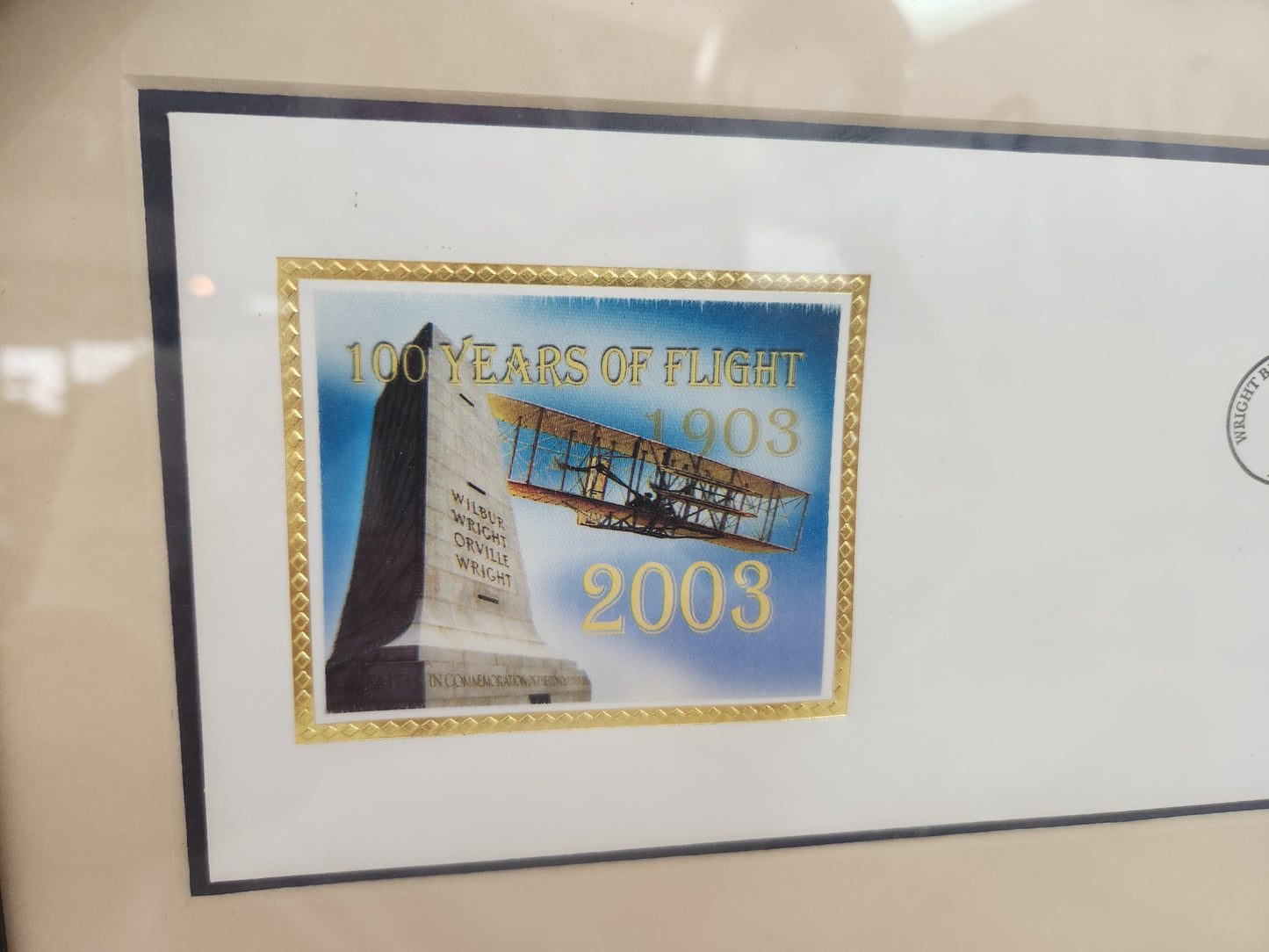 Wright Brothers Framed 100th Anniversary Envelope w/ Stamp & 6 Cent Airmail Stamp