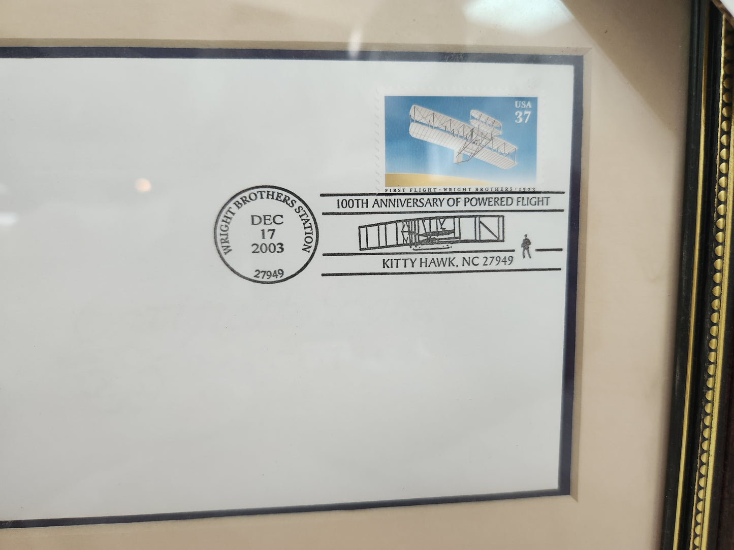 Wright Brothers Framed 100th Anniversary Envelope w/ Stamp & 6 Cent Airmail Stamp