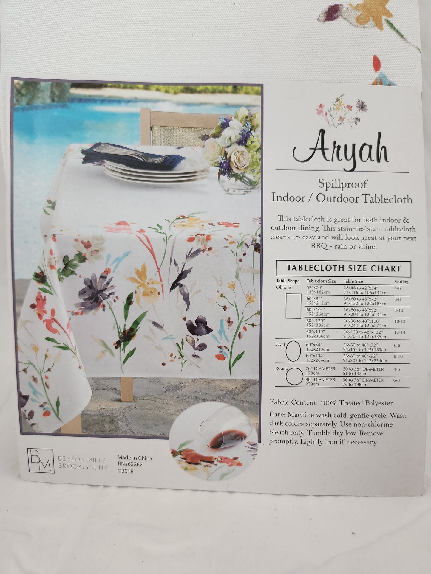 NIP - Benson Mills Round Spill Proof 70" Indoor/Outdoor Floral Tablecloth