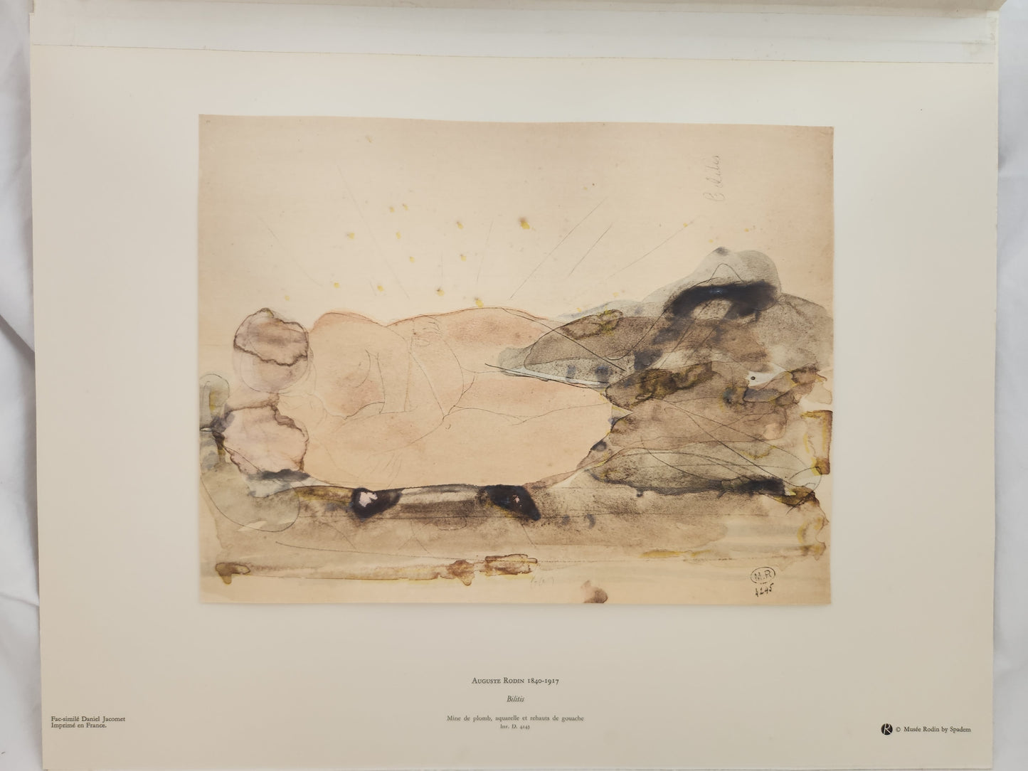 RARE - "Blitis" Facsimile Watercolor Print by Auguste Rodin (1840-1917)