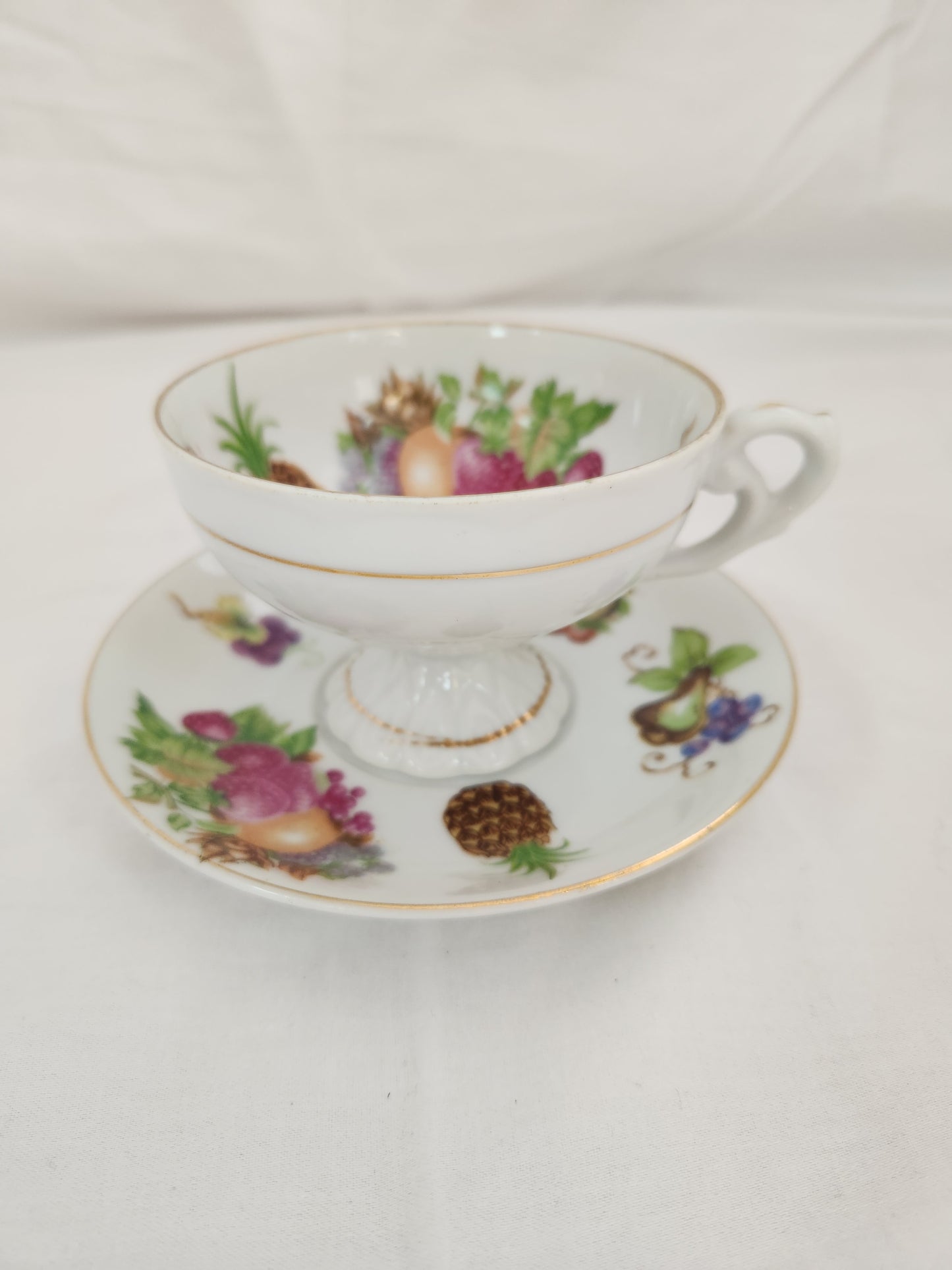 Fruit Motif Footed Tea Cup w/ Saucer made in Japan