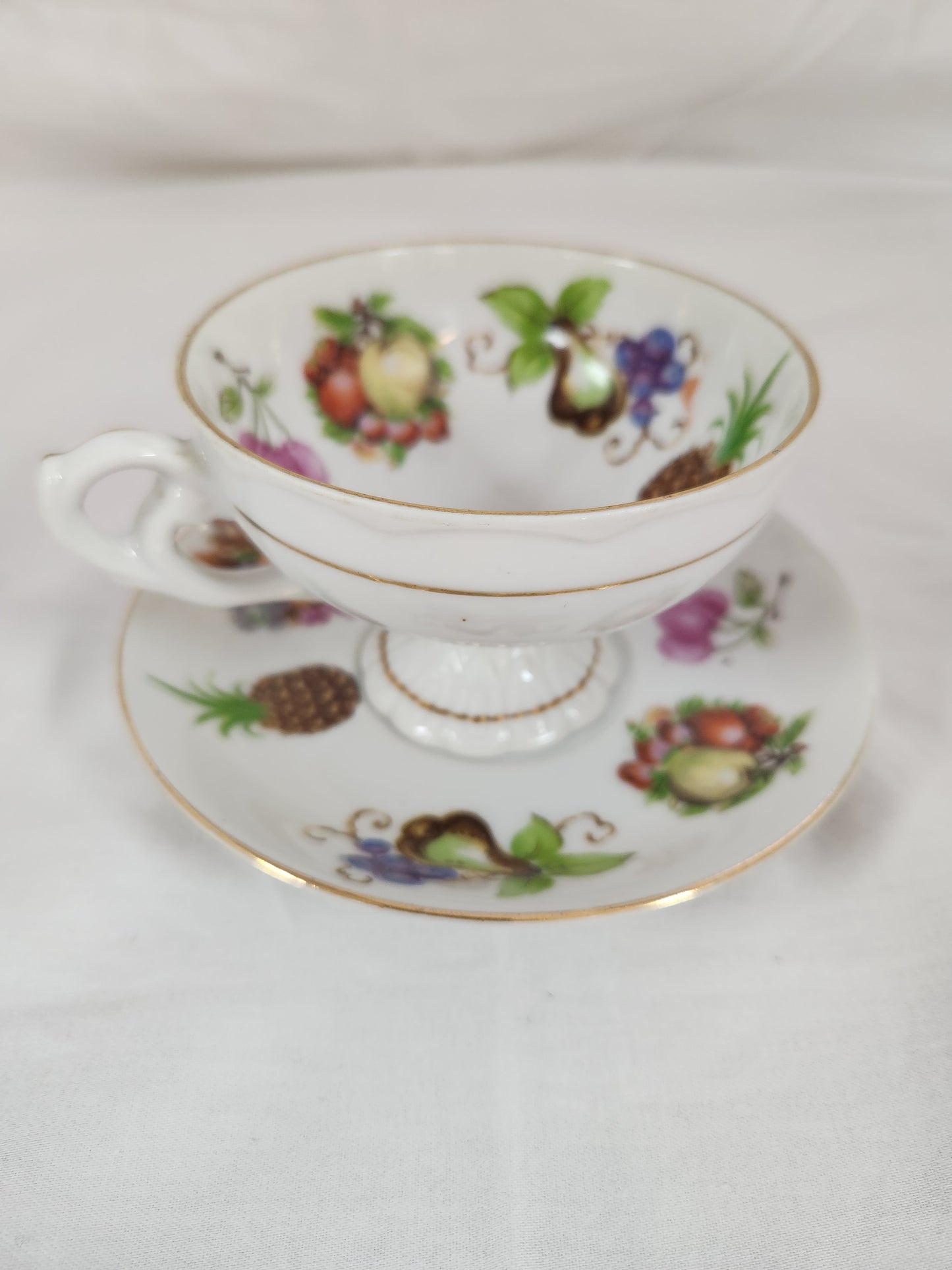 Fruit Motif Footed Tea Cup w/ Saucer made in Japan