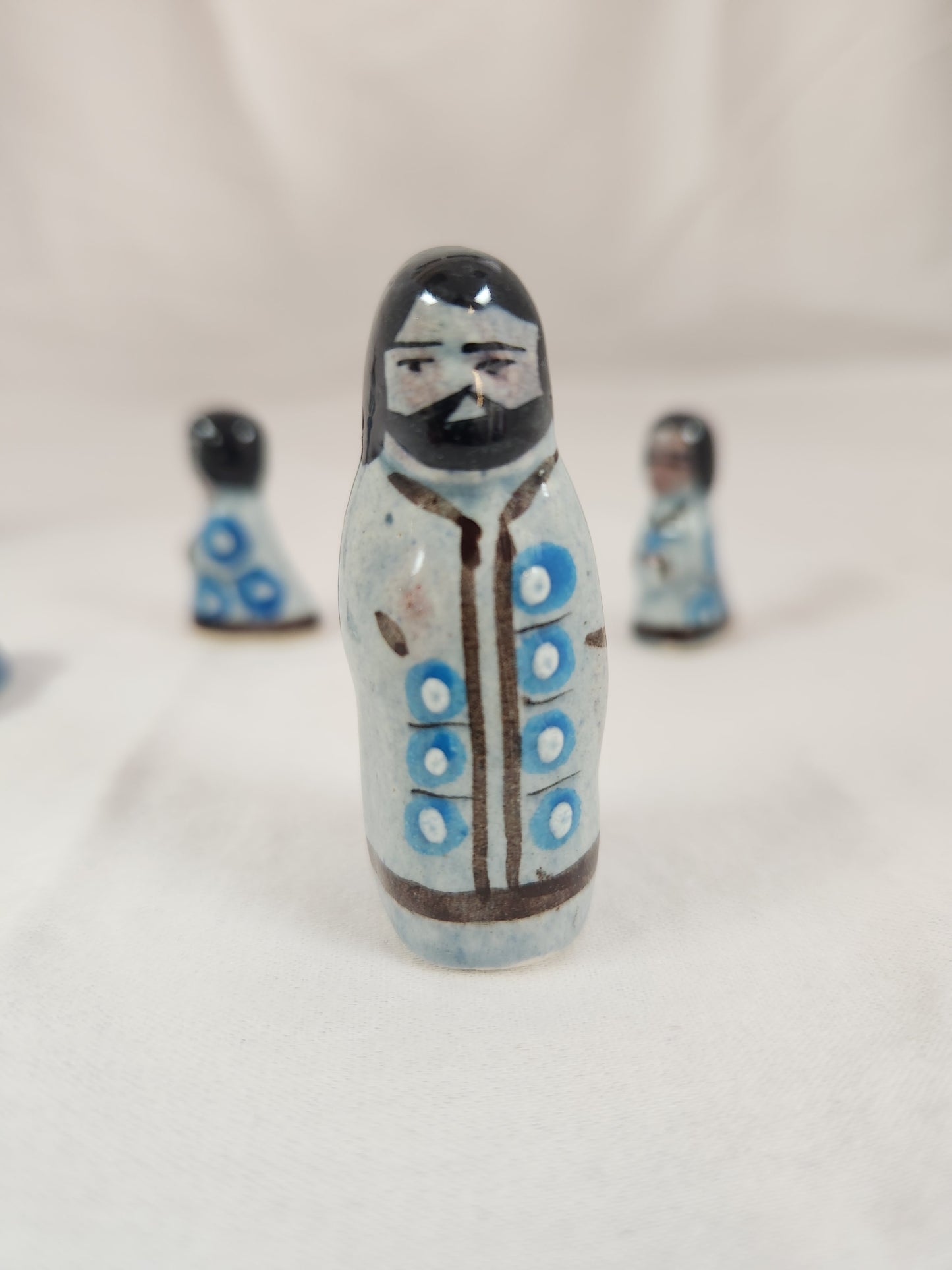 Blue & White Tonala Mexican Folk Art Pottery 5pc Nativity Set