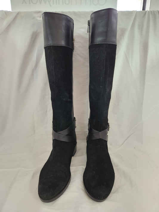 Vince Camuto Black Leather & Suede Jaran Riding Boots - Size: 6.5M