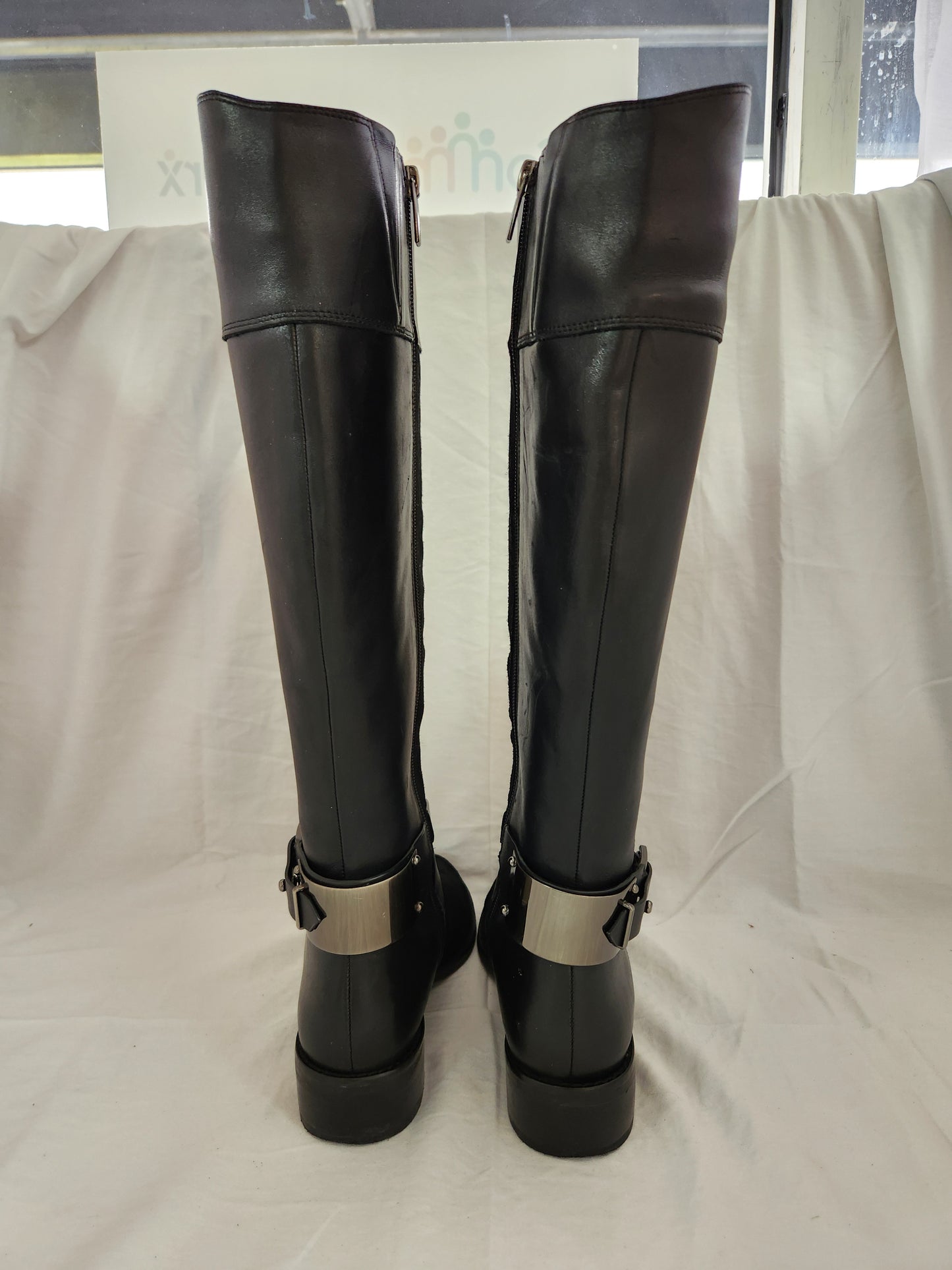 Vince Camuto Black Leather & Suede Jaran Riding Boots - Size: 6.5M