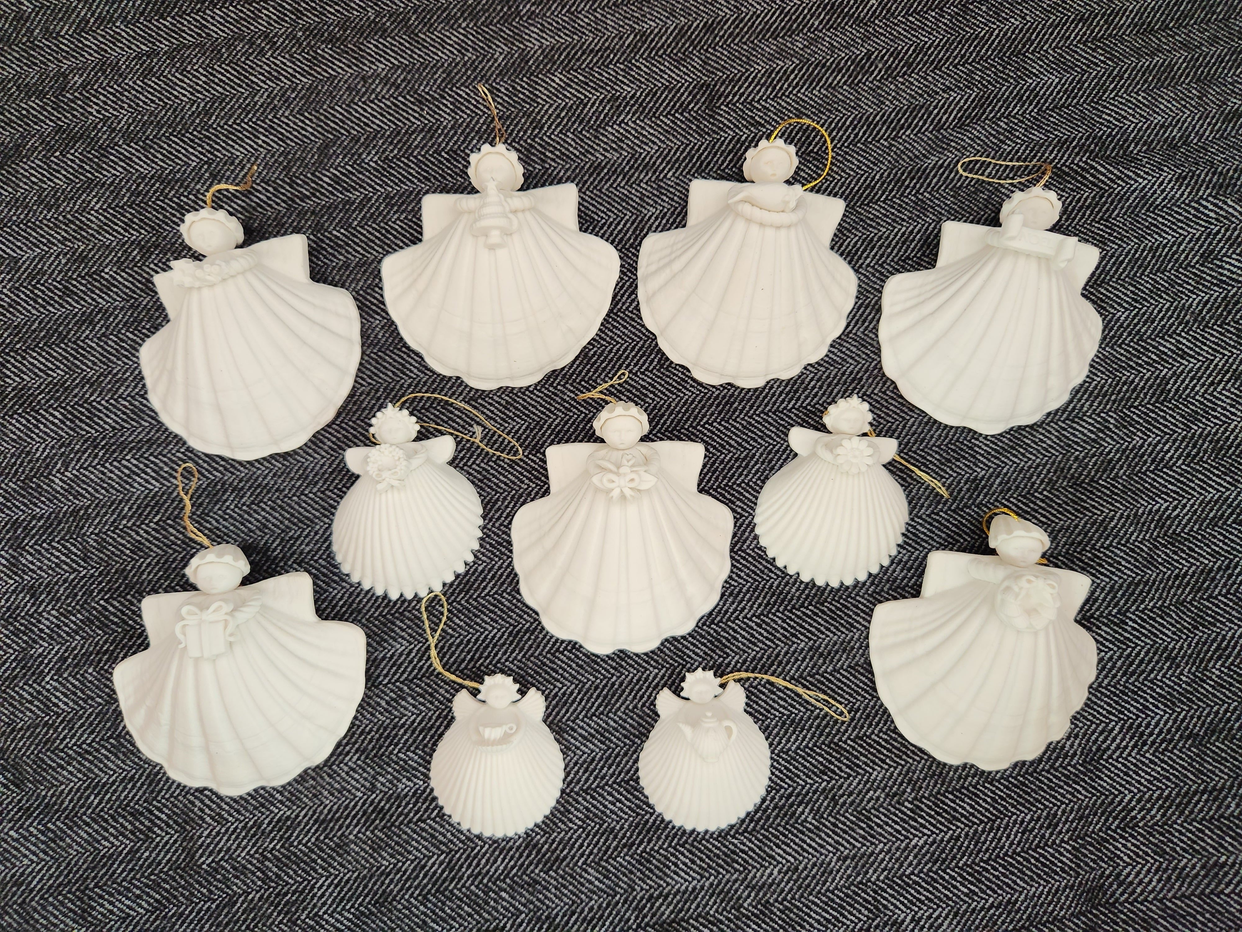 4 1990s high quality Margaret Furlong Ornaments Including Christmas Tree Shell Angel Ornament