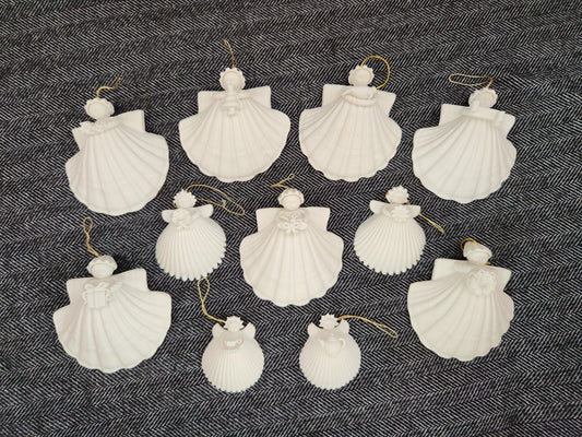 Lot of 11 - Margaret Furlong Bisque Porcelain Shell Angel Ornaments