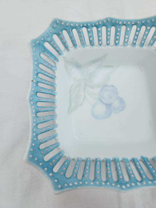 Square Reticulated Light Blue 5-1/2" Trinket/Candy Dish (signed)
