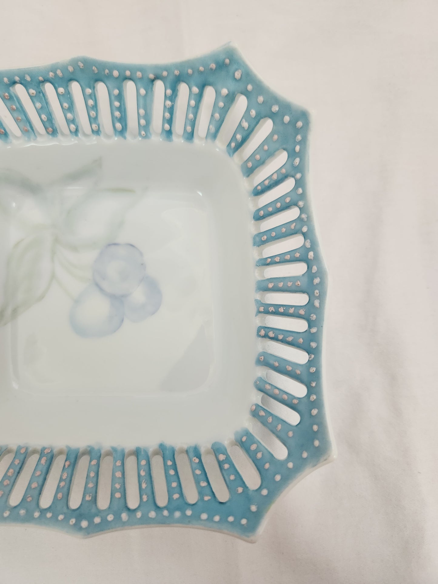 Square Reticulated Light Blue 5-1/2" Trinket/Candy Dish (signed)