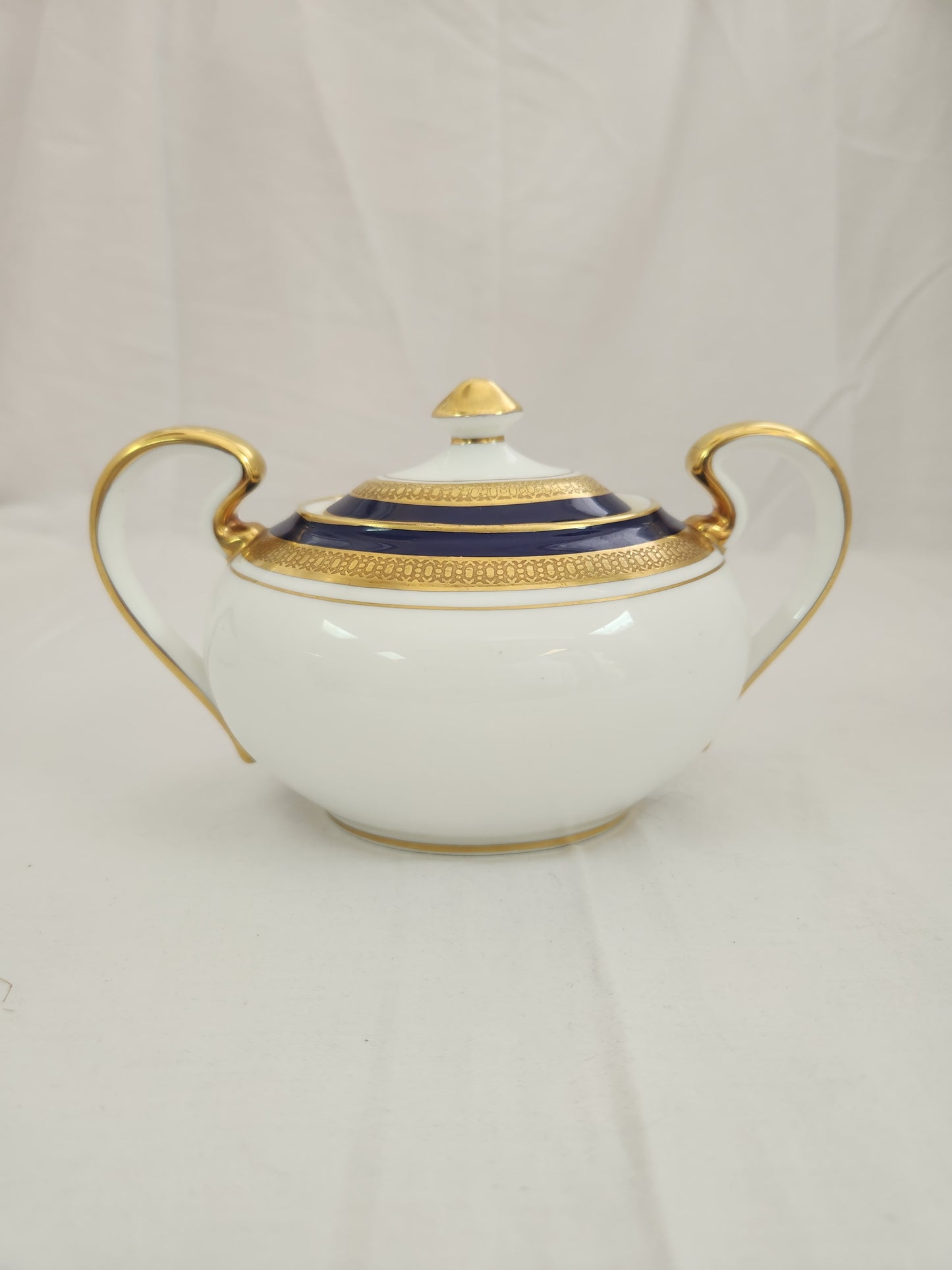 Aynsley Cobalt Royale Bone China Sugar Dish with Lid & Creamer - green back stamp