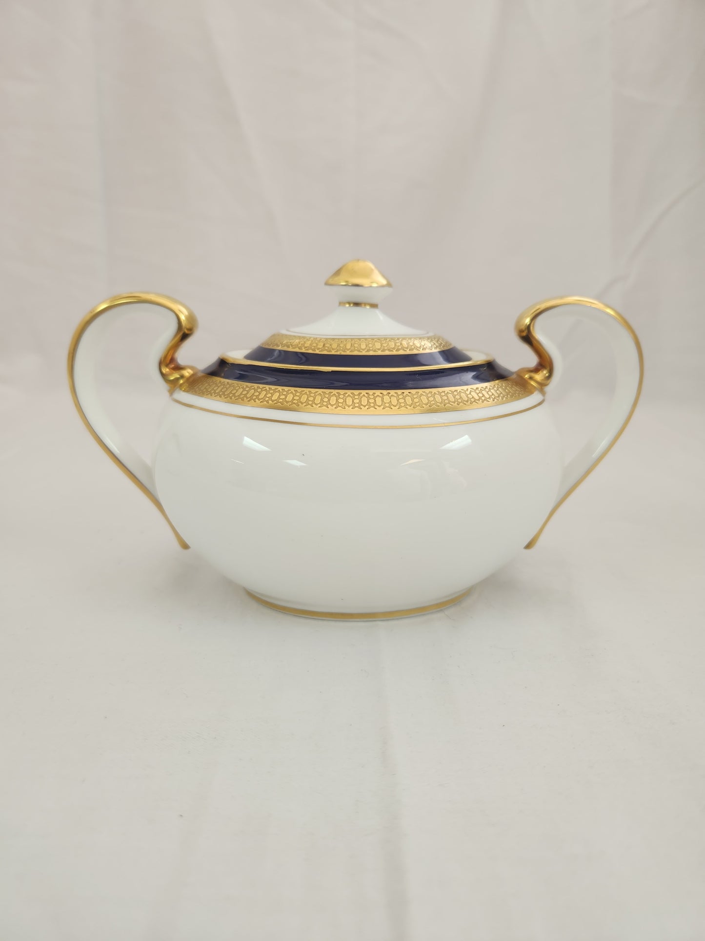 Aynsley Cobalt Royale Bone China Sugar Dish with Lid & Creamer - green back stamp