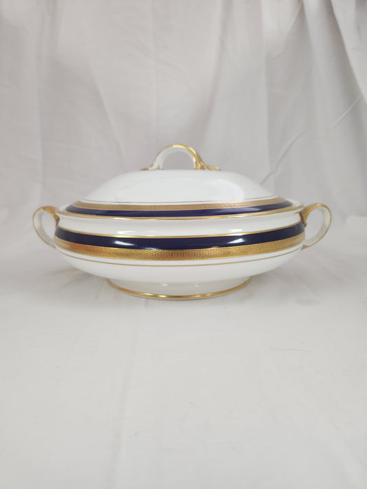 Aynsley Cobalt Royale Bone China Round Vegetable Bowl with Lid - Green Back Stamp