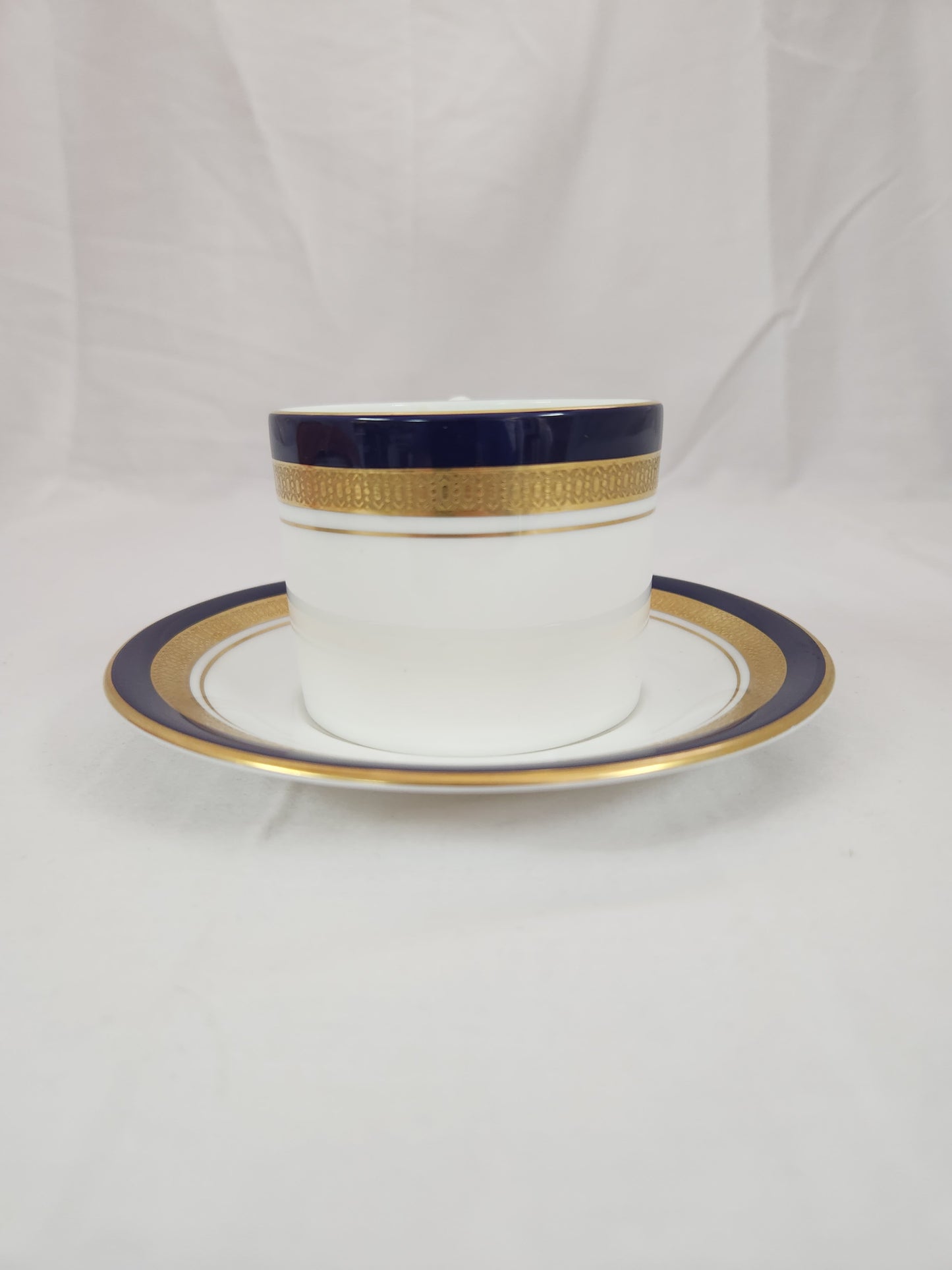Ansley Cobalt Royale Bone China 2-3/8" Flat Cup & Saucer Set - blue back stamp