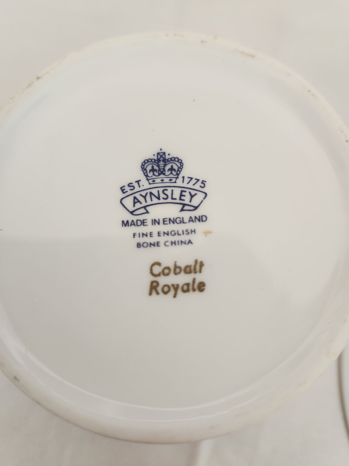 Ansley Cobalt Royale Bone China 2-3/8" Flat Cup & Saucer Set - blue back stamp