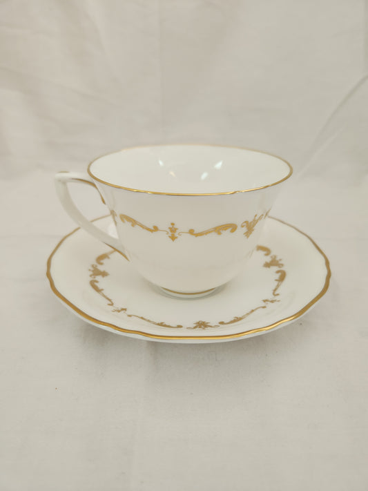 Royal Worcester Bone China Gold Chantilly Footed Cup & Saucer
