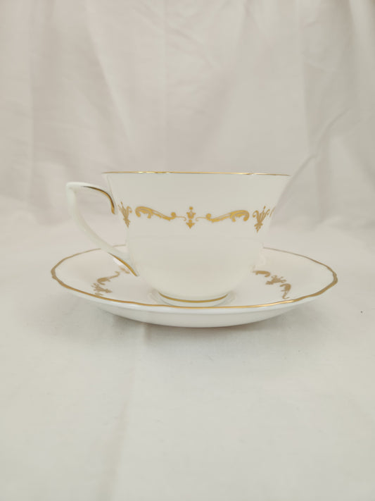 Royal Worcester Bone China Gold Chantilly Footed Cup & Saucer