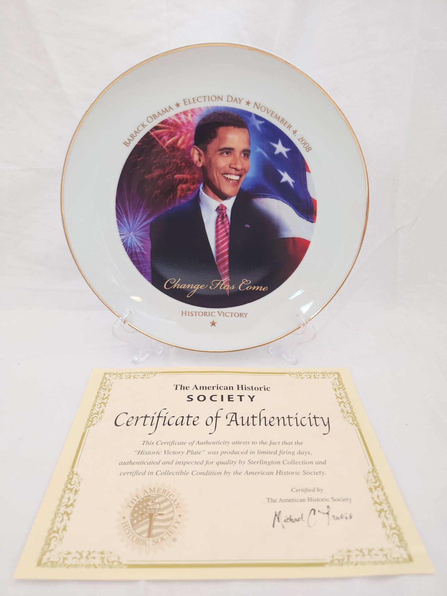Historic Victory Barack Obama 22k Gold Rim Collectable Plate - Limited Edition