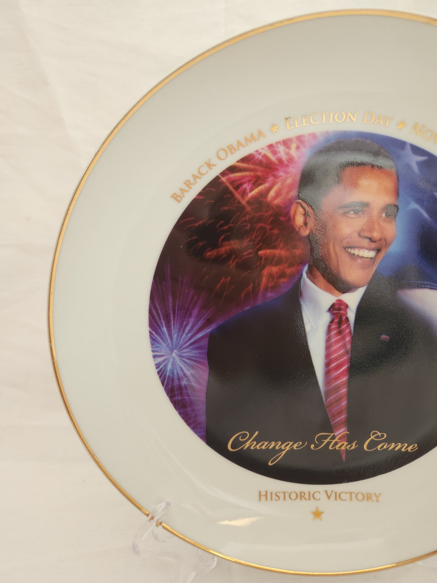 Historic Victory Barack Obama 22k Gold Rim Collectable Plate - Limited Edition