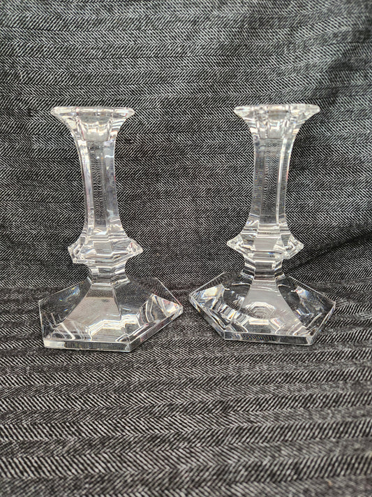 Set of 2 - Val St Lambert 6-3/4" Elysee Candle Sticks