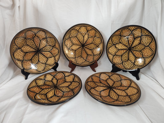 Le Souk Ceramique Tunisia Pottery Honeycomb Hand Painted Dinner Plate - Set of 5